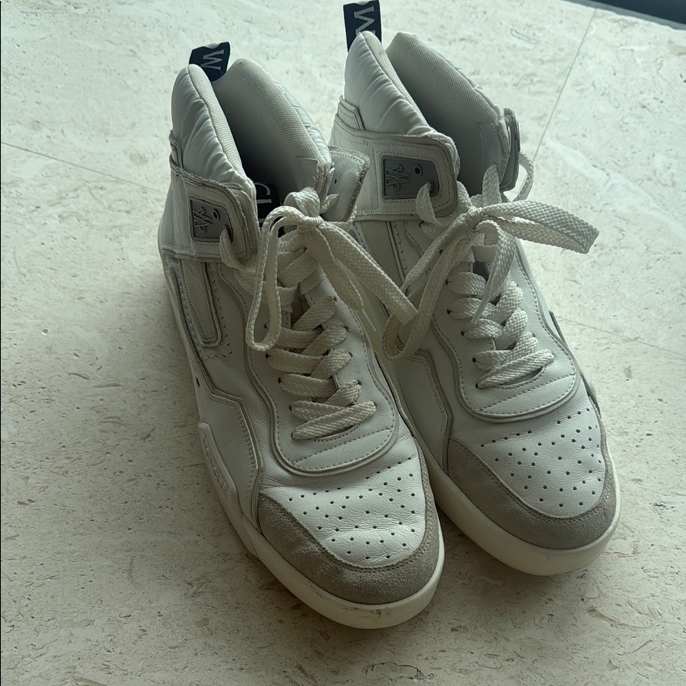 Moncler White and Gray High-Top Sneakers